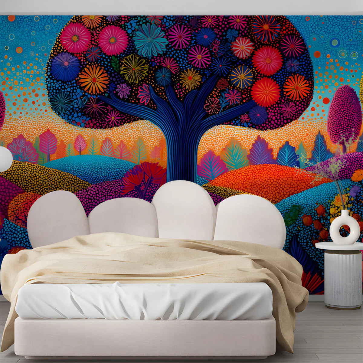 Vibrant Pointillist Meadow Mural Wallpaper — Artistic Floral Scene Mural Wallpaper - room preview 03