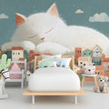 Sleeping Giant Cat Mural Wallpaper — Whimsical Town Scene Mural Wallpaper - room preview 03