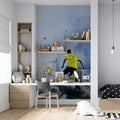 Watercolor Soccer Match Mural Wallpaper in Blue and Yellow Mural Wallpaper - room preview 03
