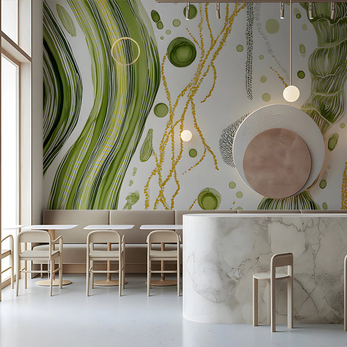 Abstract Organic Botanical Mural Wallpaper in Verdant Green Mural Wallpaper - room preview 03