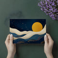 Golden Moon Celestial Wave Mural Wallpaper — Abstract Navy Blue Mural Wallpaper - room preview 03