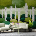 Pointillist Birch Forest Mural Wallpaper in Verdant Green Mural Wallpaper - room preview 03
