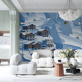 Alpine Ski Village Mural Wallpaper — Whimsical Mountain Scene Mural Wallpaper - room preview 03