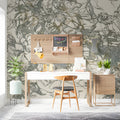 Abstract Foliage Line Art Mural Wallpaper with Gold Accents Mural Wallpaper - room preview 03