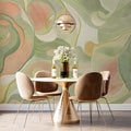 Abstract Swirl Mural Wallpaper — Soft Sage and Peach Linear Art Mural Wallpaper - room preview 03