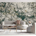 Abstract Ink Botanical Mural Wallpaper in Forest Green and Gold Mural Wallpaper - room preview 03