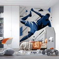 Dynamic Soccer Player Mural Wallpaper in Blue and White Mural Wallpaper - room preview 03