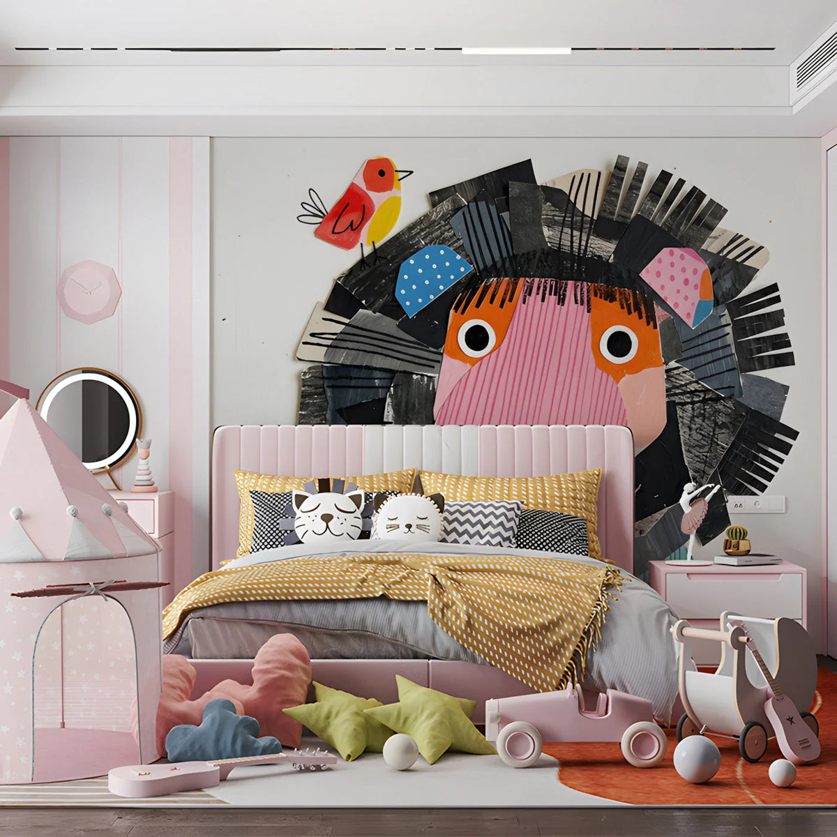 Abstract Lion Collage Mural Wallpaper — Playful Nursery Decor Mural Wallpaper - room preview 03