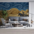 Van Gogh Style Wheat Field Mural Wallpaper with Galloping Horse Mural Wallpaper - room preview 03