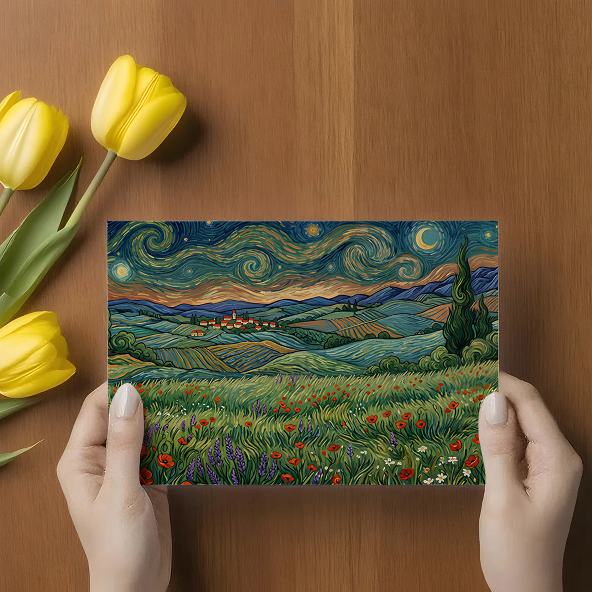 Van Gogh Inspired Countryside Mural Wallpaper — Impressionist Landscape Mural Wallpaper - room preview 03