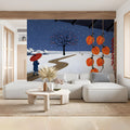 Japanese Winter Village Mural Wallpaper — Illustrative Scenic Mural Wallpaper - room preview 03