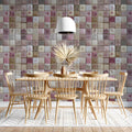 Vintage Botanical Mosaic Mural Wallpaper — Soft Dusty Rose Mural Wallpaper - room preview 03