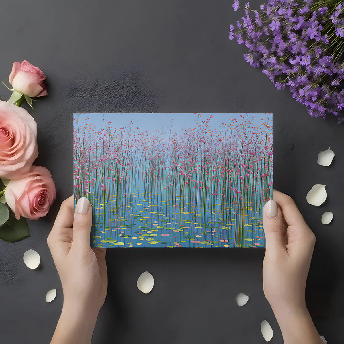 Floating Pink Meadow Mural Wallpaper — Whimsical Floral Art Mural Wallpaper - room preview 03
