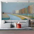 Riverside Cyclist Mural Wallpaper — Impressionistic Landscape Mural Wallpaper - room preview 03