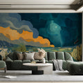 Stormy Rural Landscape Mural Wallpaper with Cinematic Golden Clouds Mural Wallpaper - room preview 03
