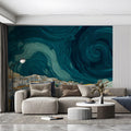 Mediterranean Swirl Mural Wallpaper — Impressionistic Coastal Scene Mural Wallpaper - room preview 03