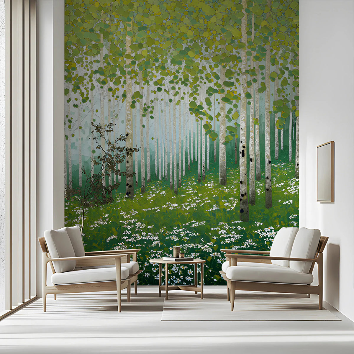 Sun-Dappled Birch Forest Mural Wallpaper - room preview 03