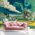 Van Gogh Inspired Countryside Mural Wallpaper — Impressionist Art Mural Wallpaper - room preview 03