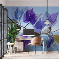 Ethereal Bougainvillea Botanical Mural Wallpaper — Blue and Violet Mural Wallpaper - room preview 03