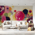 Abstract Cosmic Circles Mural Wallpaper in Vibrant Pink and Plum Mural Wallpaper - room preview 03