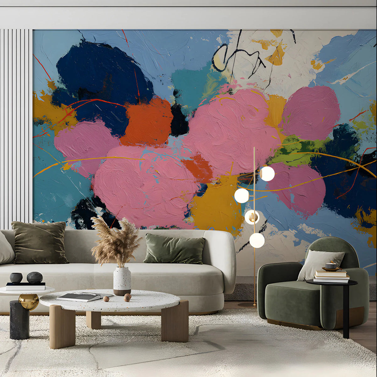 Abstract Expressionist Mural Wallpaper in Vibrant Painted Strokes Mural Wallpaper - room preview 03