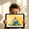 Giant Fluffy Dog and Children Watercolor Mural Wallpaper - room preview 03