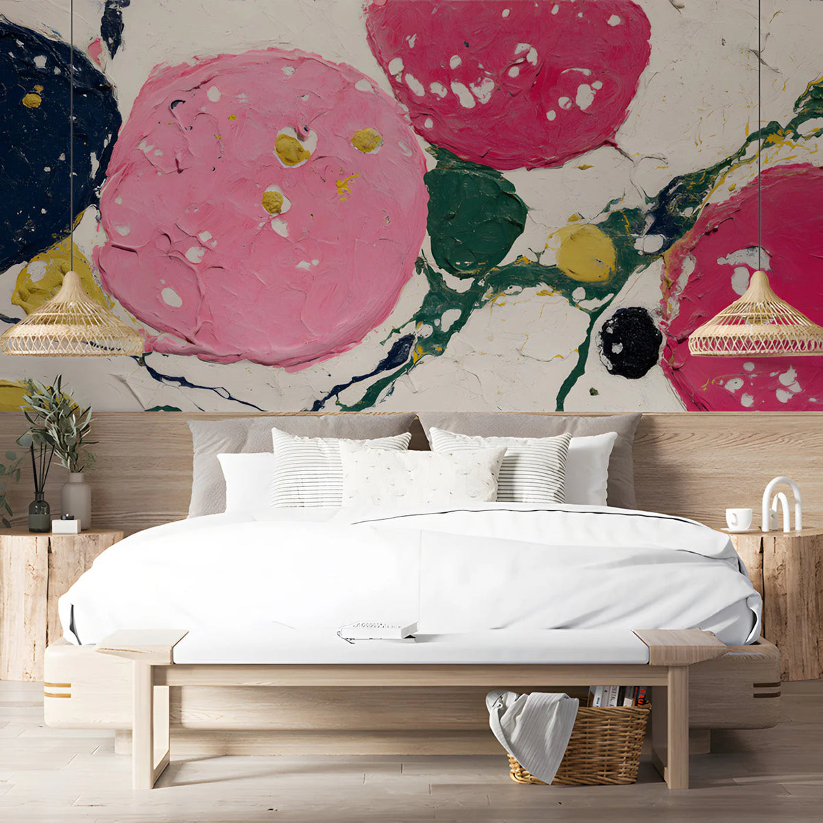 Abstract Circular Brushstroke Mural Wallpaper in Vibrant Colors Mural Wallpaper - room preview 03