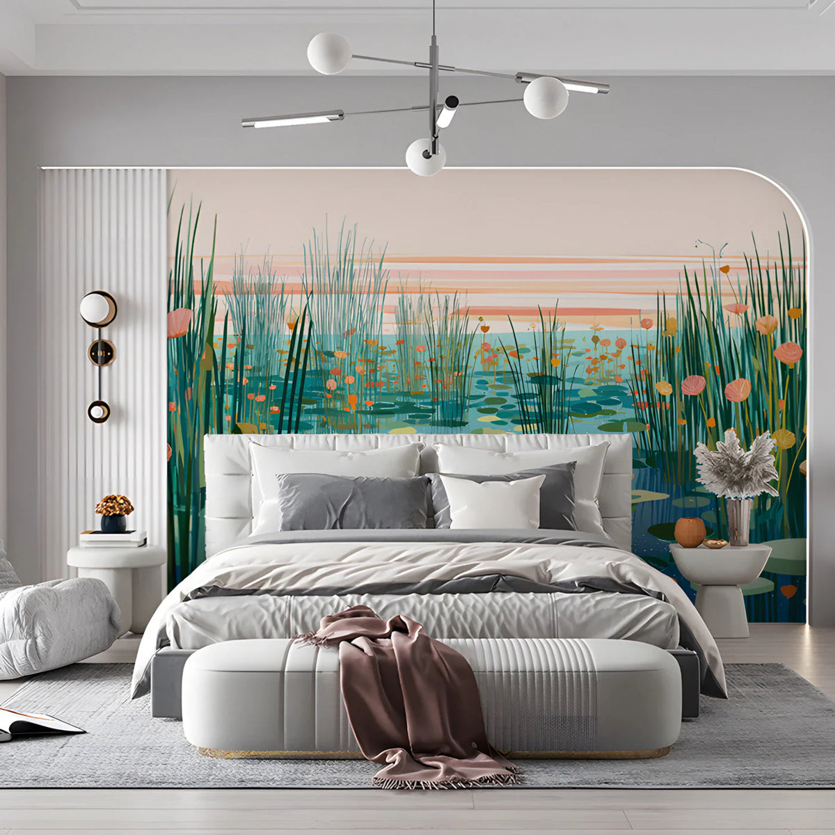 Marshland Sunset Mural Wallpaper with Water Lilies Mural Wallpaper - room preview 03