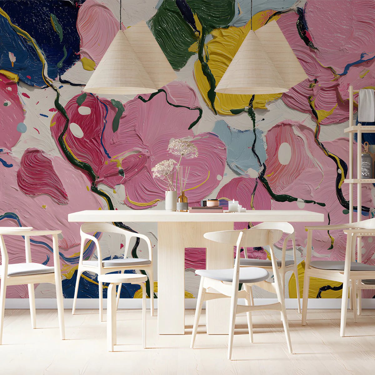 Abstract Floral Oil Painting Mural Wallpaper in Bold Multi-Color Mural Wallpaper - room preview 03