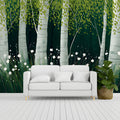 Birch Forest Mural Wallpaper with White Wildflowers Mural Wallpaper - room preview 03