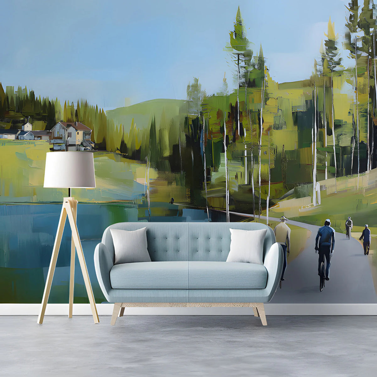 Cyclist Countryside Landscape Mural Wallpaper - room preview 03