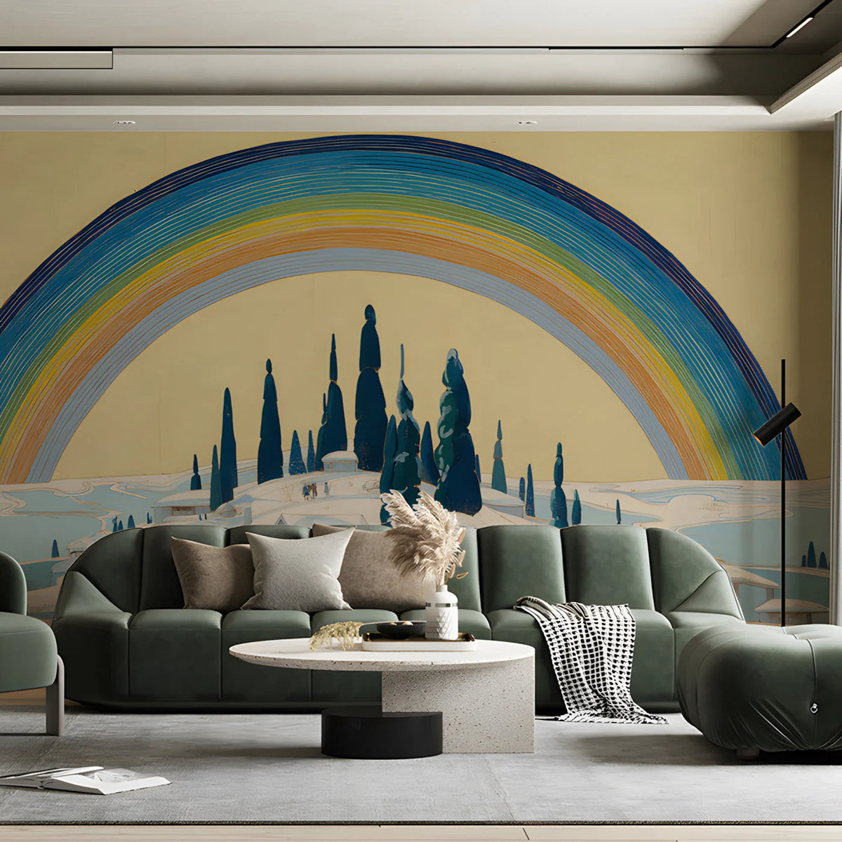 Winter Village Landscape Mural Wallpaper with Rainbow Arch Mural Wallpaper - room preview 03