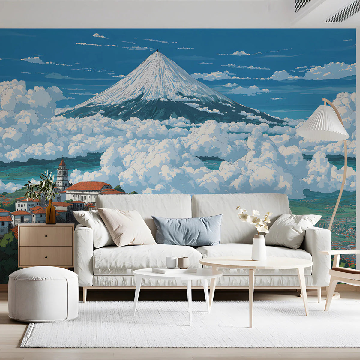 Mountain Village Landscape Mural Wallpaper —Cinematic Anime Style Mural Wallpaper - room preview 03