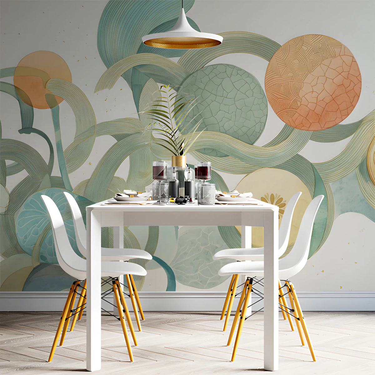 Abstract Citrus Flow Mural Wallpaper — Organic Botanical Design Mural Wallpaper - room preview 03