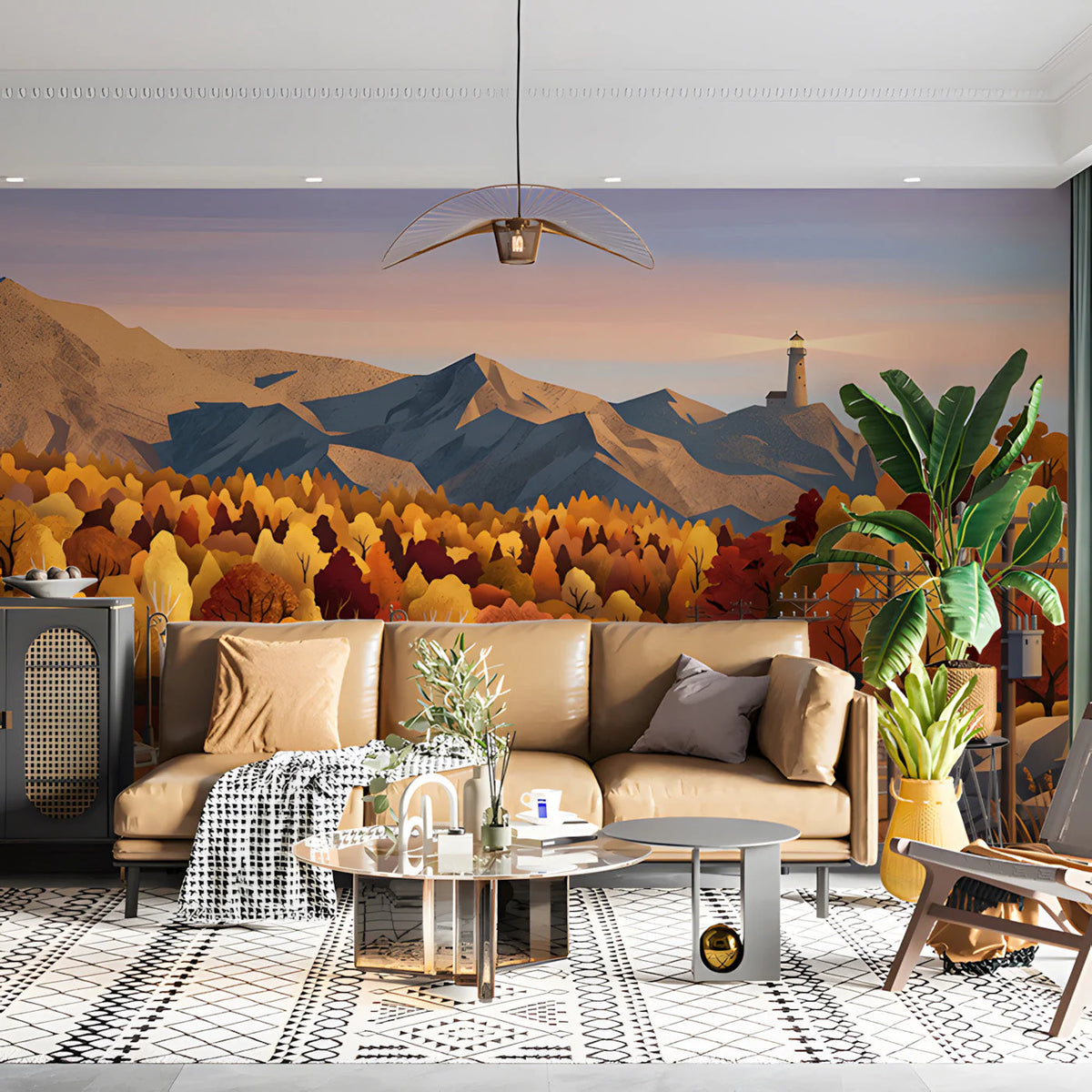 Autumn Mountain Road Mural Wallpaper — Scenic Landscape Design Mural Wallpaper - room preview 03