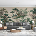 Chinoiserie Pine and Bamboo Mural Wallpaper — Artistic Nature Scene Mural Wallpaper - room preview 03