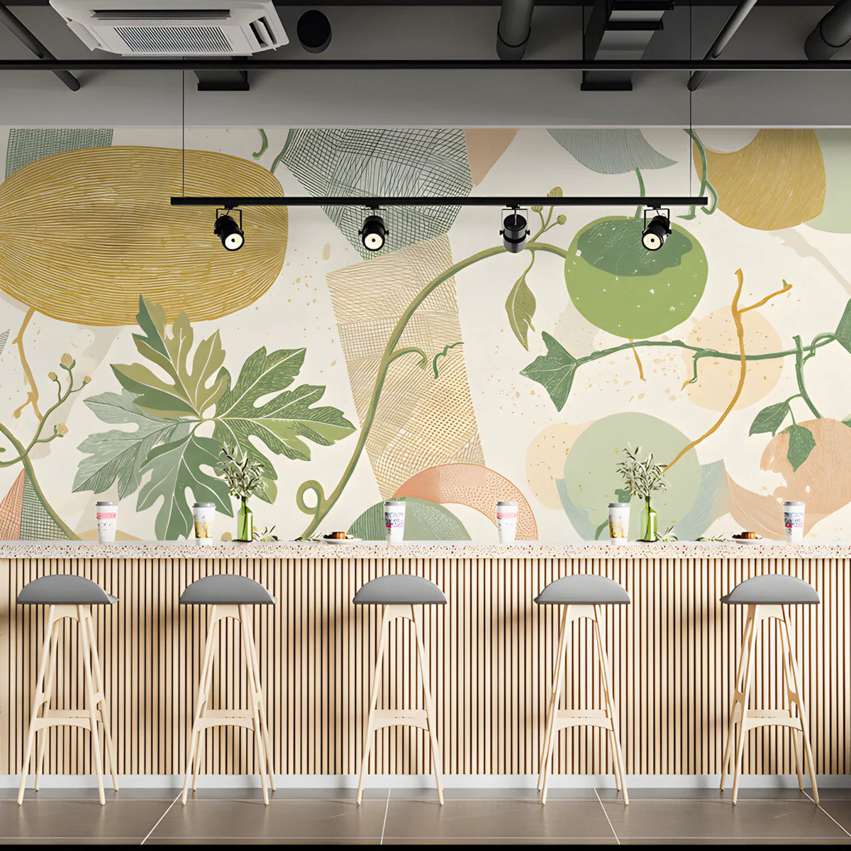Botanical Sketch Mural Wallpaper — Ochre and Sage Abstract Mural Wallpaper - room preview 03