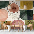 Modern Botanical Fruit Mural Wallpaper in Earthy Watercolor Tones Mural Wallpaper - room preview 03