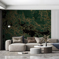 Gilded Botanical Mural Wallpaper in Deep Forest Green Mural Wallpaper - room preview 03
