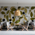 Olive Branch Botanical Mural Wallpaper in Ochre and Moss Green Mural Wallpaper - room preview 03