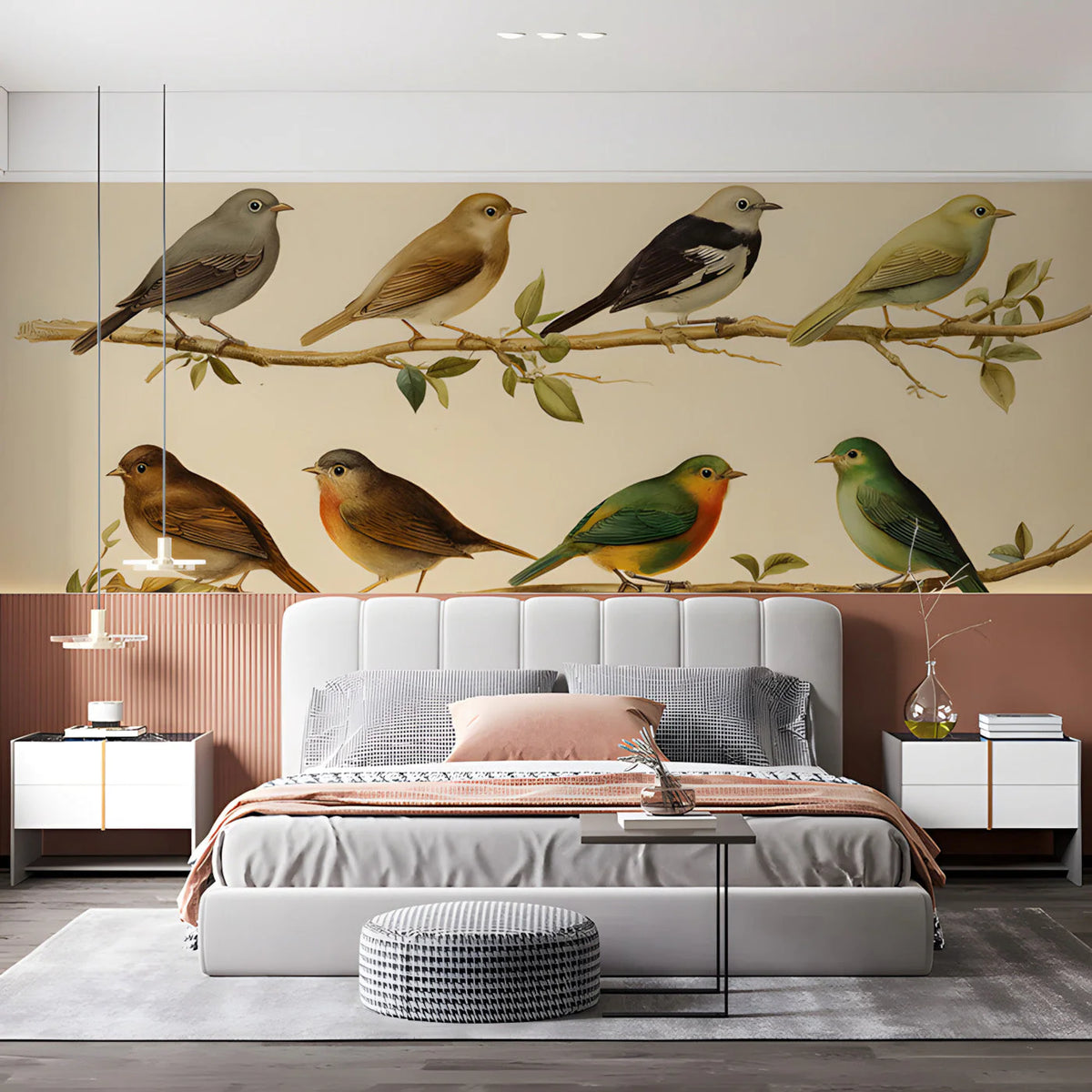 Vintage Ornithology Mural Wallpaper — Scientific Bird Study Mural Wallpaper - room preview 03