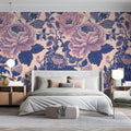 Vintage Peony Floral Mural Wallpaper in Soft Blush and Deep Indigo Mural Wallpaper - room preview 03