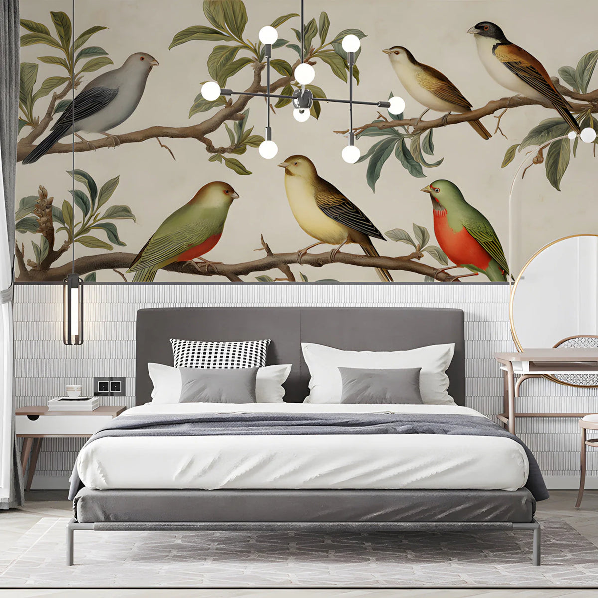 Vintage Botanical Bird Mural Wallpaper — Classic Bird Illustration Mural Wallpaper - room preview 03