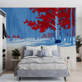Crimson Aspen Forest Mural Wallpaper — Vibrant Winter Scene Mural Wallpaper - room preview 03