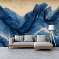 Indigo Fluid Marble Mural Wallpaper — Artistic Abstract Waves Mural Wallpaper - room preview 03
