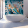 Fluid Motion Teal and Amber Abstract Mural Wallpaper - room preview 03