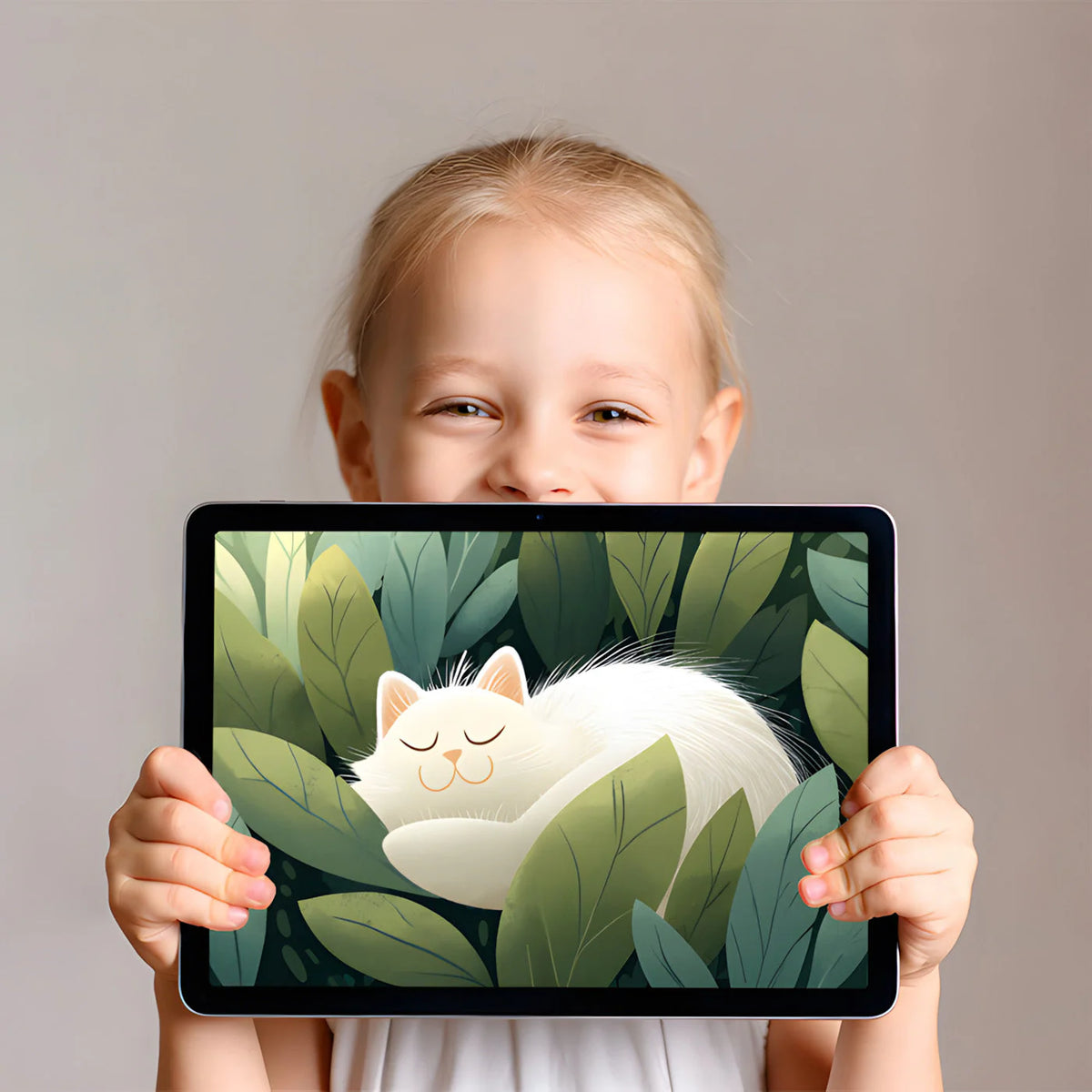 Sleeping White Cat Botanical Mural Wallpaper - room preview 03