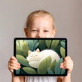 Sleeping White Cat Botanical Mural Wallpaper - room preview 03