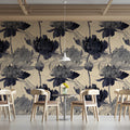 Ink Wash Peony Mural Wallpaper in Monochrome and Cream Mural Wallpaper - room preview 03