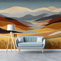 Golden Prairie Mountains Mural Wallpaper — Artistic Landscape Mural Wallpaper - room preview 03